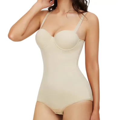 Women's Backless Shapewear Bodysuit Slim Body Shaper with Tummy Control Low U Back Seamless Elastane Breathable