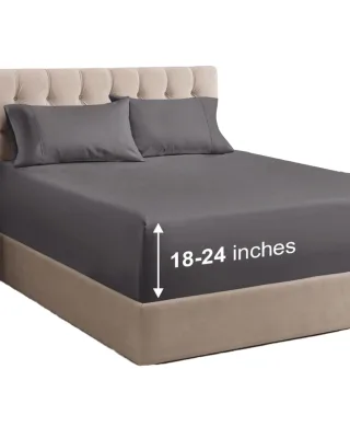 Queen Duvet Cover Set 4-Piece Microfibre 200TC Breathable Cooling Soft Wrinkle Free Extra Deep Pocket Solid Dark Grey