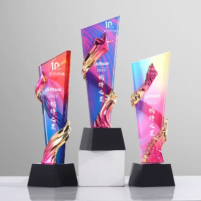 Factory Custom Full Color Printing Crystal Trophy Commemorative Award Metal Trophy