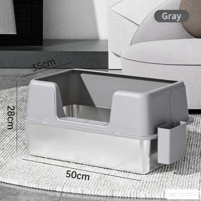 Stainless Steel Open-style cat Litter Box with High Fences Extra-large Splash-proof Deepened Semi-enclosed Design for Cats Dogs