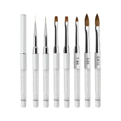 17Years Professional Factory Wholesale Price Nail Art Brush 7PCS Set Custom Diamond  Pearl White Handle Private Label  Crystal