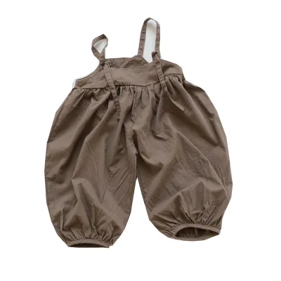 Autumn 2025 New Children's Korean Version Cotton Suspenders Cotton Solid Color, Baby Loose Retro Jumpsuit