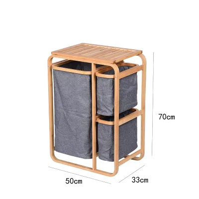 Hot Sell Bamboo Portable Hamper Kids Dirty Laundry Basket Organizer for Bathroom Bedroom Storage 3 Drawers