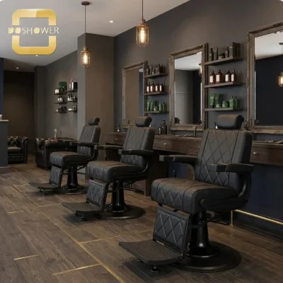 Vintage Barber Chair with Diamond Stitched PU Leather Surface and Hydraulic 360° Rotating Base for Barbershops