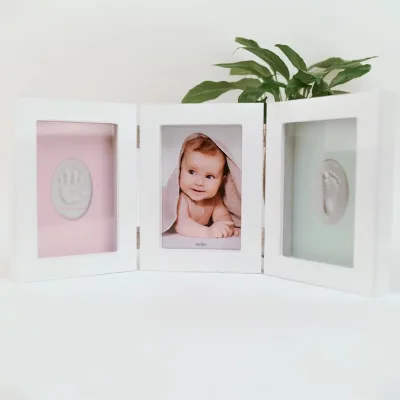More Display Three Frames Baby Footprint  Inkpad Memory Two Photos Decoration Wood Picture Photo Painting Frame