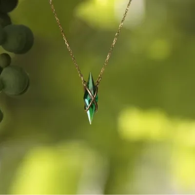 Stainless Steel Delicate Emerald Necklace with Gold Plated Pendant for Anniversary Gifts to Women
