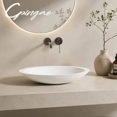 Modern High-quality Solid Surface  Countertop Wash Basin, Eco-friendly and Easy to Clean, for Bathrooms in Hotels and Schools.