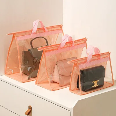 Waterproof PVC Handbag Dustproof Storage Set for Wardrobe-Foldable Purse Organizer with Zipper Closure