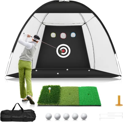 All-in-one Family Golf Net Golf Practice Net with Three Turf Golf Mats Is Suitable for Swing Training Belt Target/ball/bag.
