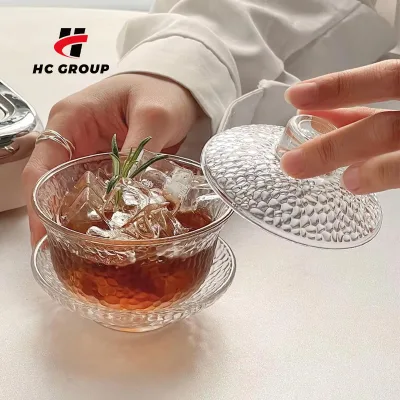 Premium Hammered Glass Dessert Bowl With Lid for Thickened Heat Resistant Tea Bowl