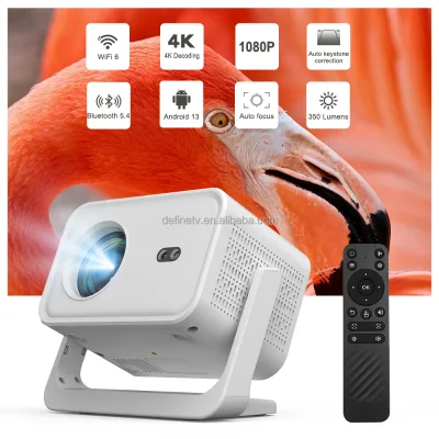 Hot Sell 4K Smart Projector Android 13 Portable Real 350ANSI Dual Wifi6 BT5.4 Native 1920*1080P HIFI Stereo Built-in Speakers