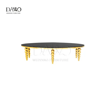 Luxury Gold Spherical Legs Black Top Glass Table Wedding Party Centerpiece Furniture