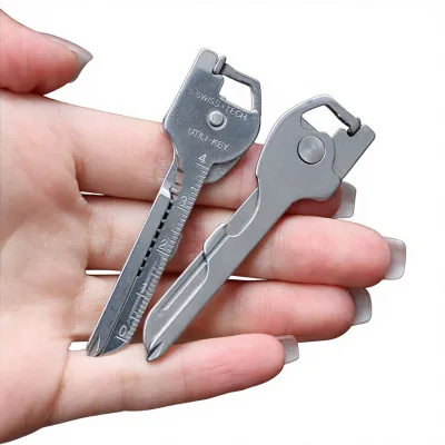 Outdoor Lightweight Durable Stainless Steel 6-in-1 Keychain Survival Multifunction Tool Key Knife Compact Design for Camping