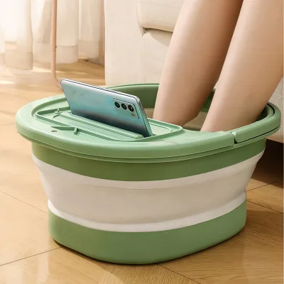 Portable Folding Plastic Foot Spa Basin | Foot Washing Massage Bucket with Phone Holder Cover | Multi-Purpose Tub Home Bathroom