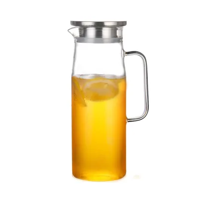 1000ml 1200ml 1500ml Wholesale Handmade Borosilicate Heat Resistant Drinking Glass Kettle Water Carafe with 304 Stainless Lid