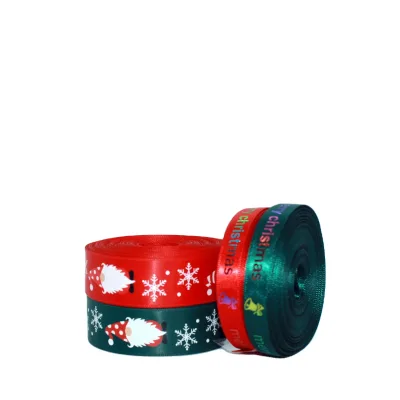 Christmas Custom Double Face Ribbon Roll High Quality Merry Christmas Ribbon Printed Polyester Cake Ribbon
