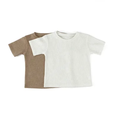 Customized Summer Kids Clothing Shirts Casual Short Sleeve Ribbed Baby T-shirt