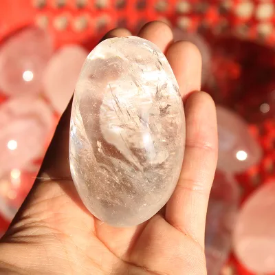Wholesale Clear Quartz Crystal Palm Stone Healing Stone Eggs Gemstone Clear Quartz Eggs
