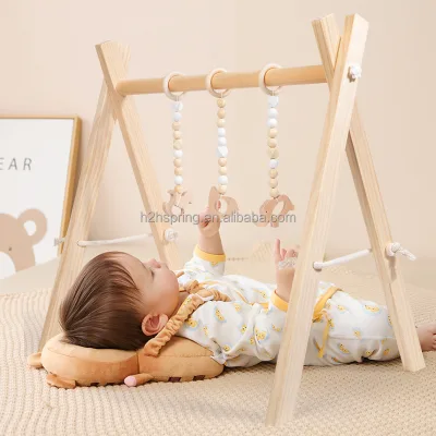 Nordic-style Solid Wood Baby Fitness Frame Sports Toy with Bell Hanging Accessory for Newborn to 24 Months