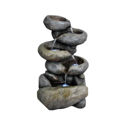 Custom Resin 24inch Stacked Stone Fountain Garden Outdoor with Led Light Wholesale Personalized