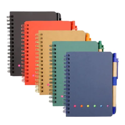 Eco-friendly Kraft Cover Spiral Notebook with Pen A5 Custom Design Logo Printing 80gsm Paper Journal Office School Supplies