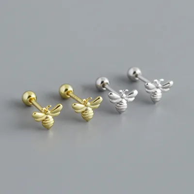 European Style S925 Sterling Silver Screw Bead Ear Studs with Insect Design for Women