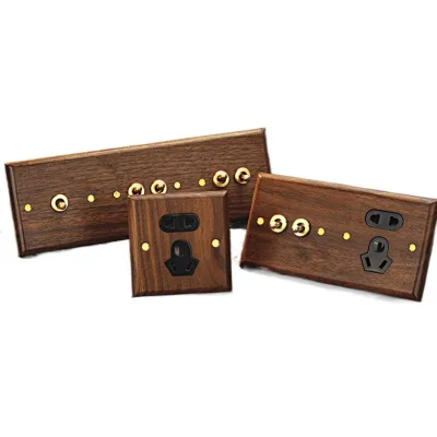 Solid Walnut Wooden Retro Wall Switch Brass Toggle Light 1 3 Gang Universal Multi Standard Socket CCC CE Home Hotel Villa