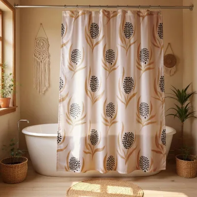 Boho Botanical Polyester Shower Curtain Waterproof Neutral Floral Bathroom Curtain for Modern Farmhouse Home Decor