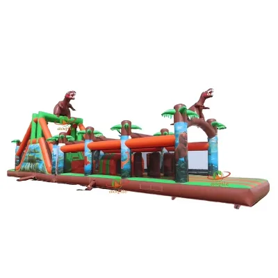 48-Foot Dinosaur-Shaped Commercial Inflatable Obstacle Course CE Certified PVC Material Custom Color for Adventure Parks
