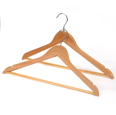 Anti slip Big Heavy Duty Wooden Bamboo Clothing Suit Hangers with bar