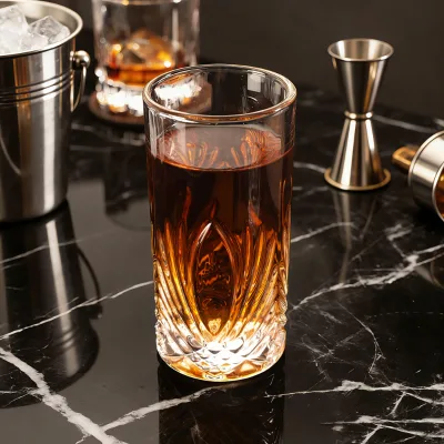 Lead-Free Crystal Highball Glass Diamond Base 370ml Food Grade Wine Beer Cocktail Tumbler