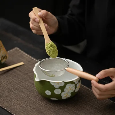 New Chinese Style Dehua Eight-piece Ceramic Matcha Tea Set with Matcha Bowl Tea Whisk Strainer & Brush
