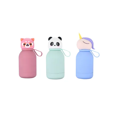 Custom Cartoon Design Cute Detachable Soft Animal Head Children Thermos Cup Double Wall Stainless Steel Kids Water Bottle