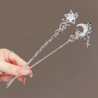 Chinese Women Tassel Metal Hair Stick  Moonstone Hairwear Jewelry Hair Chopsticks Women Retro Elegant Hairpins Hairsticks