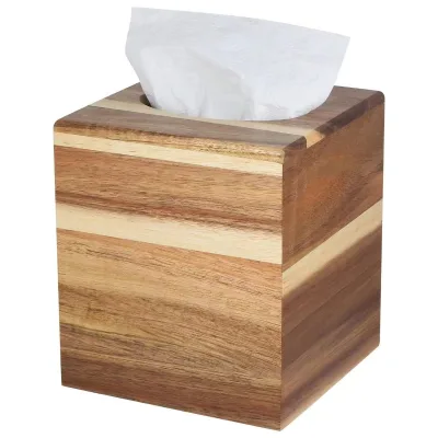 Tissue Box Cover Square Acacia Wood Tissue Box Holder with Slide Out Bottom Wooden Tissue Box Cover Cube for Dinner Table