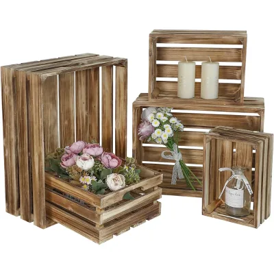 Custom Wooden Crates Nesting Storage Box with Handle Rustic Farmhouse for Display Wedding Party Home Kitchen Decoration