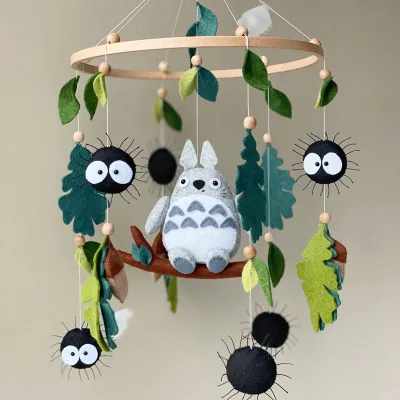 Hayao Miyazaki Chinchilla Shaped Felt Baby Mobile Nursery Crib Mobile Handmade Baby Musical Mobile