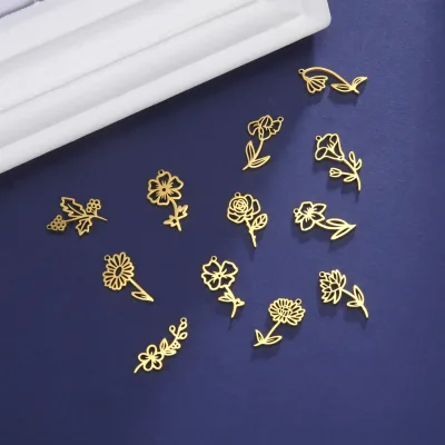 WOWEI Rose Charms Golden Rose Branch Flower Charm Pendants Jewelry Making Pendant DIY Earrings Necklace Bracelet Crafts