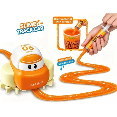 Dowellin Novelty Stress Relief Game Toy DIY Slime Track Car Safe Magic Slime Soft Non-sticky One-Key Auto Drive Car Toys for Kid