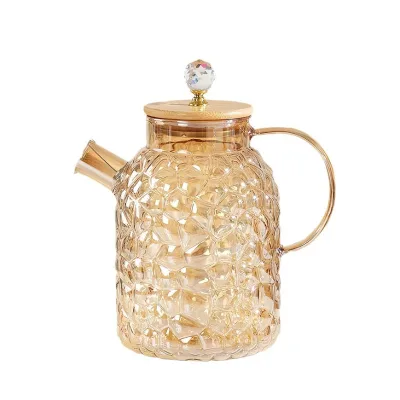 Hot Selling Household High Borosilicate Glass Cooling Water Carafe with Stainless Steel Filter Mesh Juice Carafe Flower Teapot