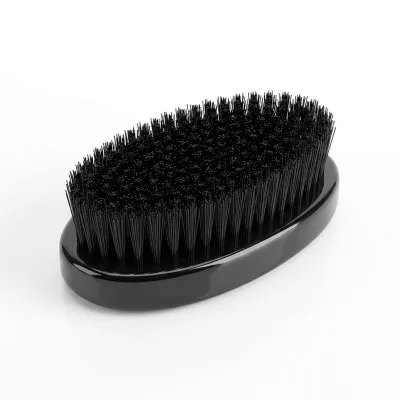 Oval Boar Bristle Beard Brush Black Beechwood Handle Men's Facial Hair Cleaning Brush for Salon Styling