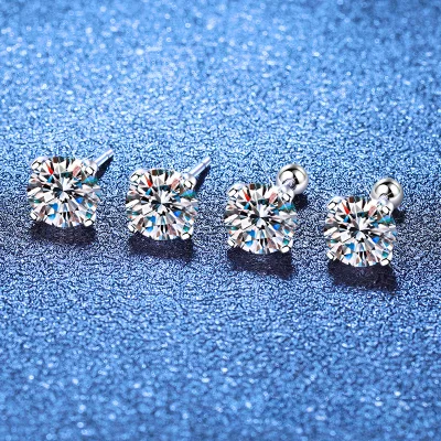 S925 Pure Silver Christmas Reiki Earrings 2026 New Style Women Classic Simple Four Claw One Carat Moissanite