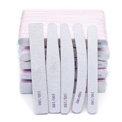 Grey Nail Files 100 180 Professional Manicure UV Gel Nail Polish Tool 2-Side Use for Home and Personal Sanding Block Tips