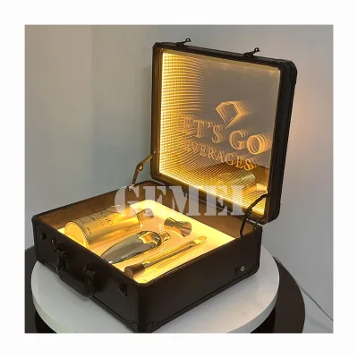 Hot Sell Customized Logo LED GIFT BOX Display LED MIRROR Bottle Presenter Wine Holder