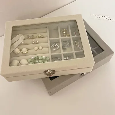 9-grid Window Glass Transparent Velvet Ring Necklace Earrings Jewelry Dust Storage Box