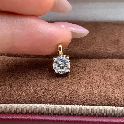 14K Yellow Gold Round Cut Four-Prong Pendant Necklace Set with IGI Lab Grown Diamond 7-Day Production Direct Factory Supply