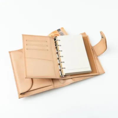 OEM/ODM 2in1 Detachable A6 A7 A8 6 Ring Leather Planner Cash Stuffing Money Saving Binder Wallet  with Pen Loop