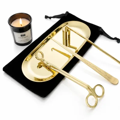 Wholesale Soy Wax Candle Care Tools Set Includes Wick Trimmer Snuffer Scissors Candle Tray Flannel Bag Accessory