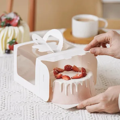 Custom Cake Box with Window White Bakery Boxes for Multi Layer Birthday Cakes Cookies Pizza Chocolate Food Handheld Package Box