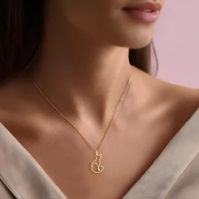 Minimalist Cat Necklace One Line Art Cat Pendant Animal Jewelry Cat Lover Gift Cute Kitty Charm Necklace Gift for Her